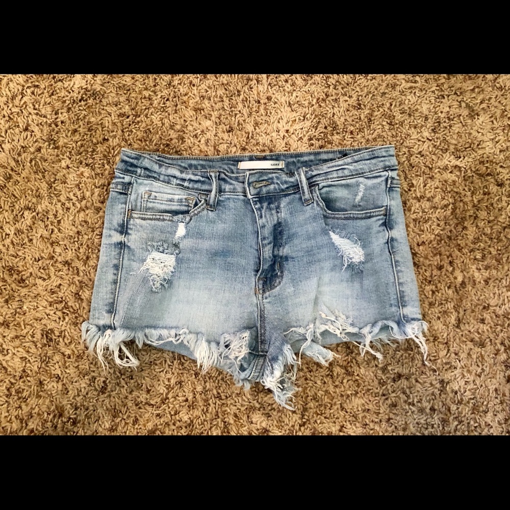 Distressed jean shorts